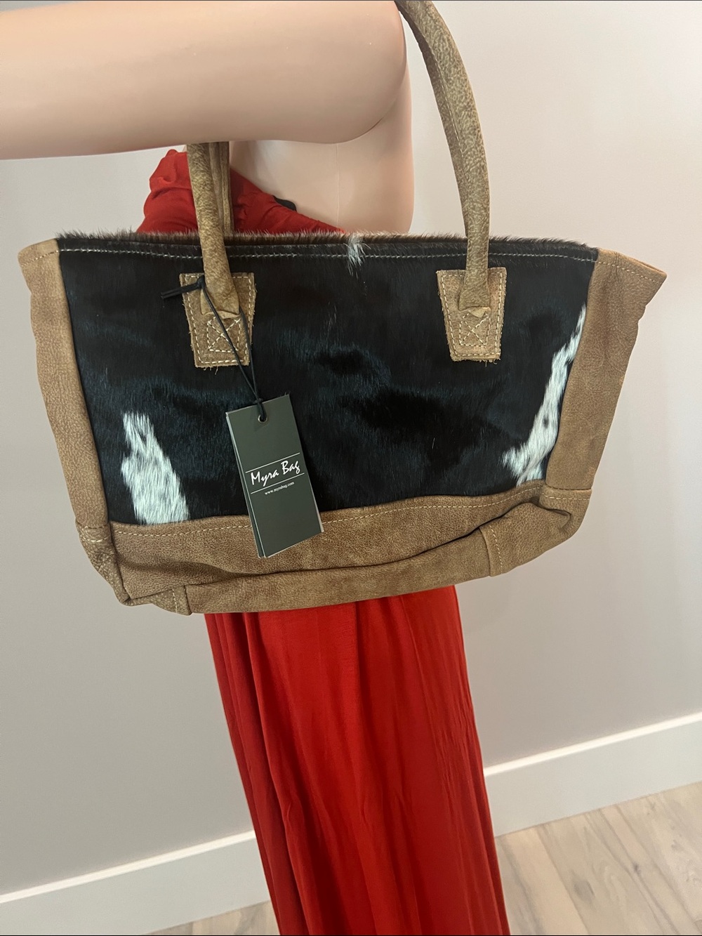 Myra Bag Black & Brown Hair-on-Hide Canvas Tote